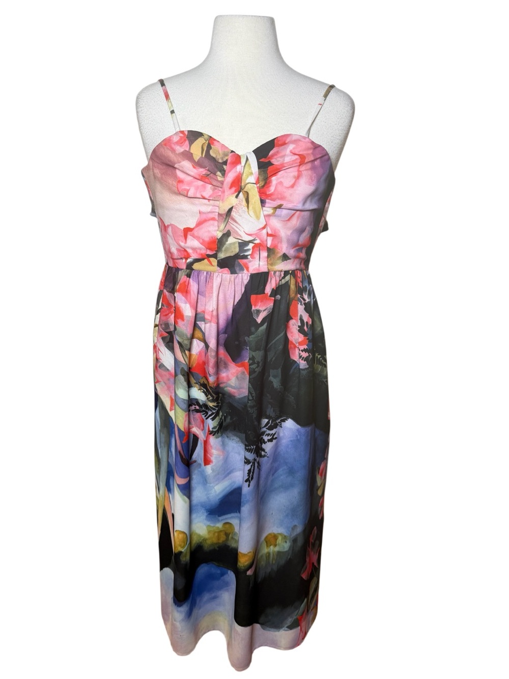 Anthropologie Corry Lynn Calter Pink Floral Spaghetti Strap Midi Dress-Size 0